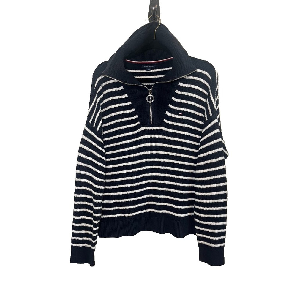 Tommy Hilfiger Chunky Knit Collar Sweater M Fisherman Preppy Classic Heritage